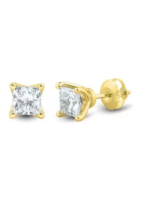 ct. t.w. Lab Created Diamond Princess Cut Stud Earrings in 14K Gold