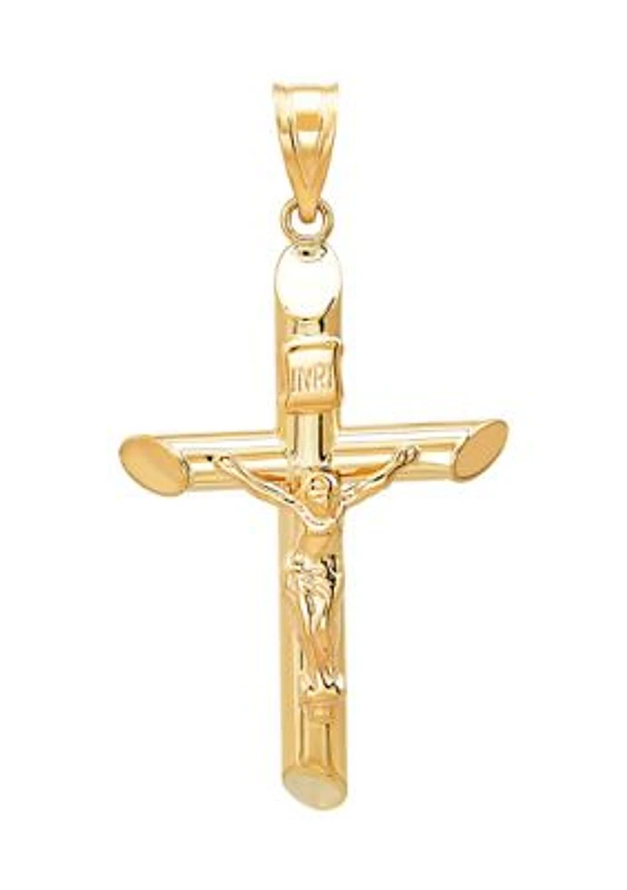 Tube Crucifix and Cross Pendant in 14K Yellow Gold