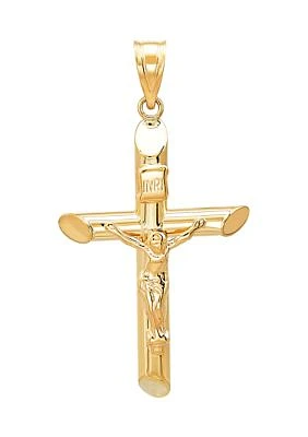 Tube Crucifix and Cross Pendant in 14K Yellow Gold