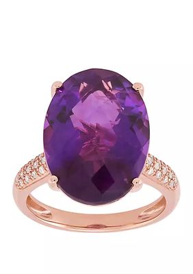 Amethyst Ring with 1/6 ct. t.w. Diamond in 10k Rose Gold
