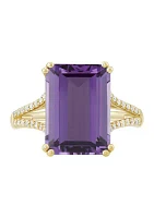 1/10 ct. t.w. Diamond and Amethyst Ring in 10K Yellow Gold