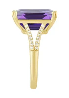 1/10 ct. t.w. Diamond and Amethyst Ring in 10K Yellow Gold