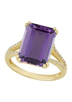 1/10 ct. t.w. Diamond and Amethyst Ring in 10K Yellow Gold