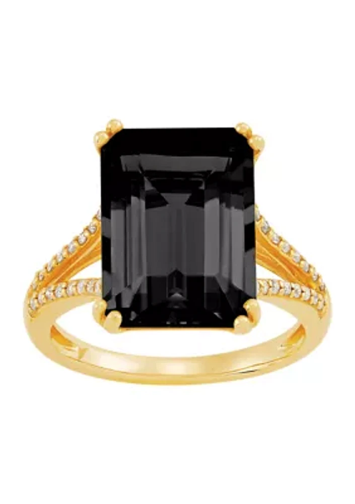 6.5 ct. t.w. Onyx and 1/6 ct. t.w. Diamond Ring in 10K Yellow Gold