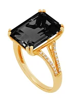 6.5 ct. t.w. Onyx and 1/6 ct. t.w. Diamond Ring in 10K Yellow Gold