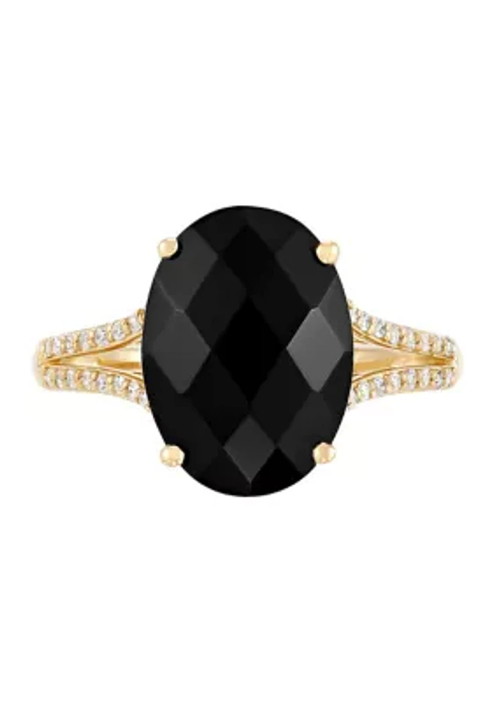 1/8 ct. t.w. Diamond and Onyx Ring in 10K Yellow Gold