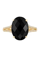 1/8 ct. t.w. Diamond and Onyx Ring in 10K Yellow Gold