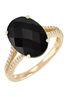 1/8 ct. t.w. Diamond and Onyx Ring in 10K Yellow Gold