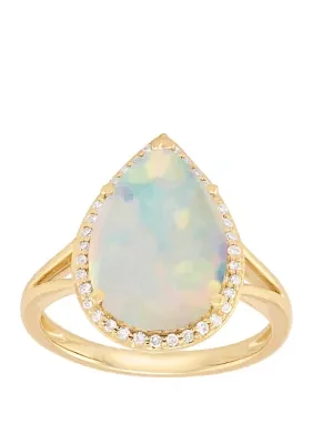 1 ct. t.w. Created Opal with 1/8 ct. t.w. Diamond Ring in 10K Yellow Gold