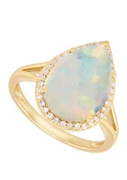 1 ct. t.w. Created Opal with 1/8 ct. t.w. Diamond Ring in 10K Yellow Gold