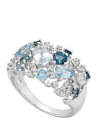 Blue and White Topaz Ring in Sterling Silver