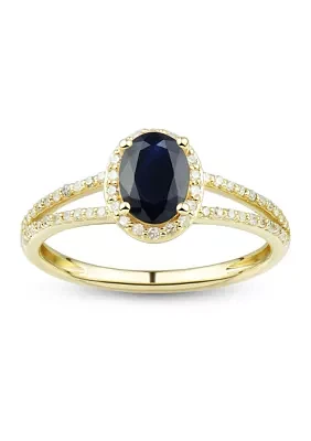 1/ ct. t.w. Diamond and Sapphire Ring in 10K Yellow Gold