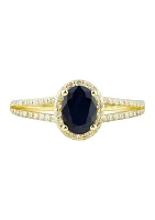 1/ ct. t.w. Diamond and Sapphire Ring in 10K Yellow Gold