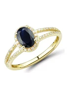 1/ ct. t.w. Diamond and Sapphire Ring in 10K Yellow Gold