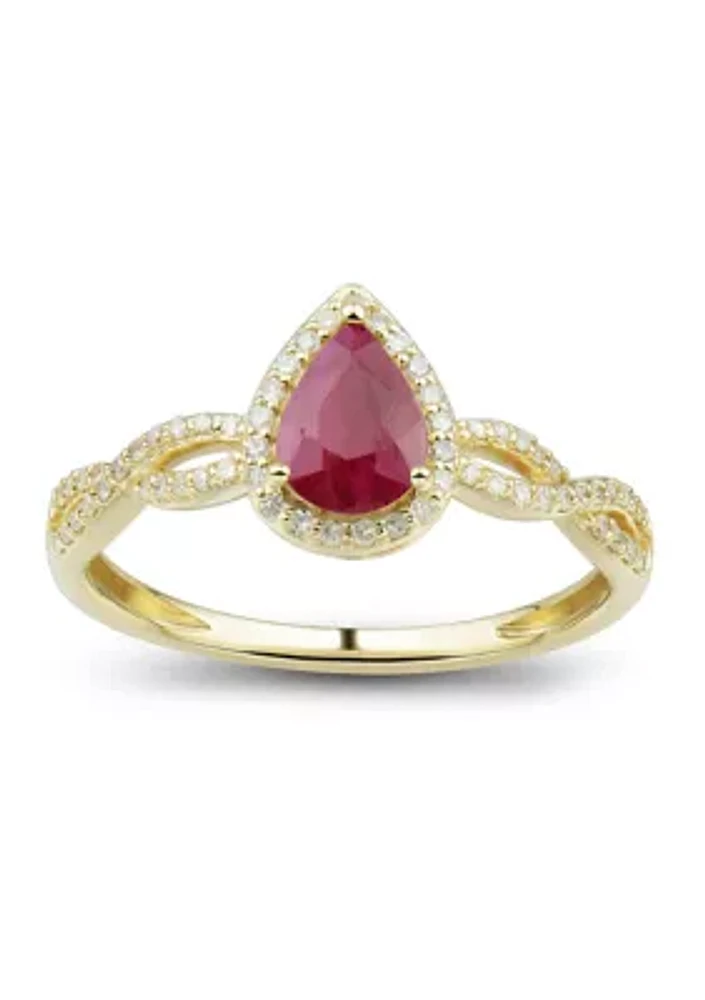 1/6 ct. t.w. Diamond and Ruby Ring in 10K Yellow Gold