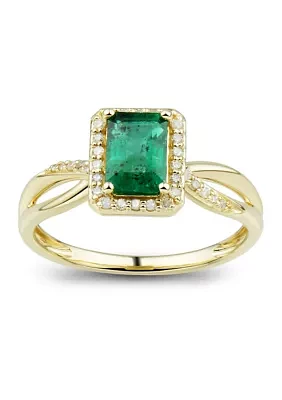 1/ ct. t.w. Diamond and Emerald Ring in 10K Yellow Gold