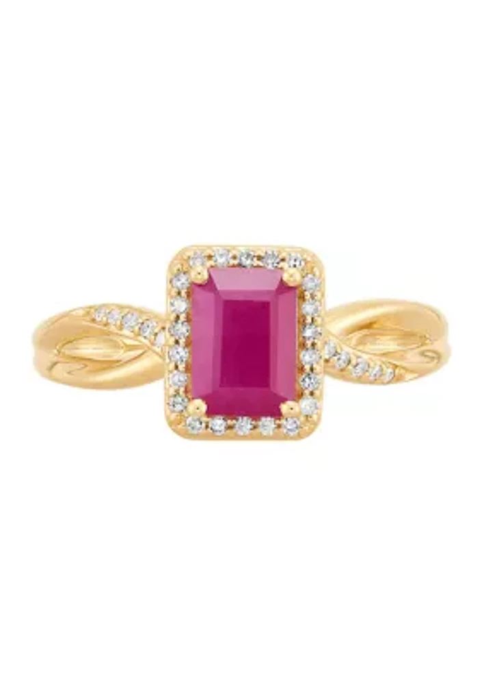 1/8 ct. t.w. Ruby and Diamond Ring in 10K Yellow Gold