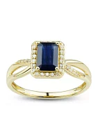 1/8 ct. t.w. Sapphire, Diamond Ring in 10K Yellow Gold