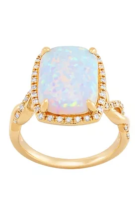 1/5 ct. t.w. Diamond 1.4 ct. t.w. Lab Created Opal Ring in 10K Yellow Gold