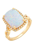 1/5 ct. t.w. Diamond 1.4 ct. t.w. Lab Created Opal Ring in 10K Yellow Gold