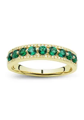 1/8 ct. t.w. Emerald and Diamond Ring in 10K Yellow Gold