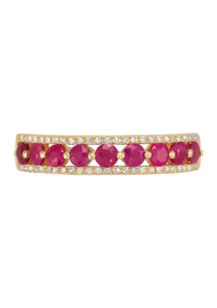 Ruby and 1/10 ct. t.w. Diamond Ring in 10K Yellow Gold