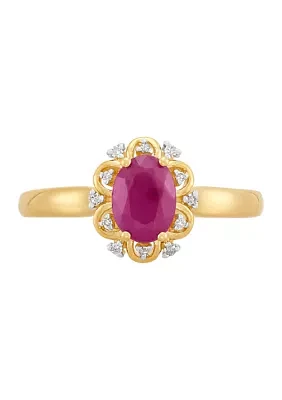 1/10 ct. t.w. Ruby and Diamond Ring in 10K Yellow Gold