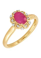 1/10 ct. t.w. Ruby and Diamond Ring in 10K Yellow Gold