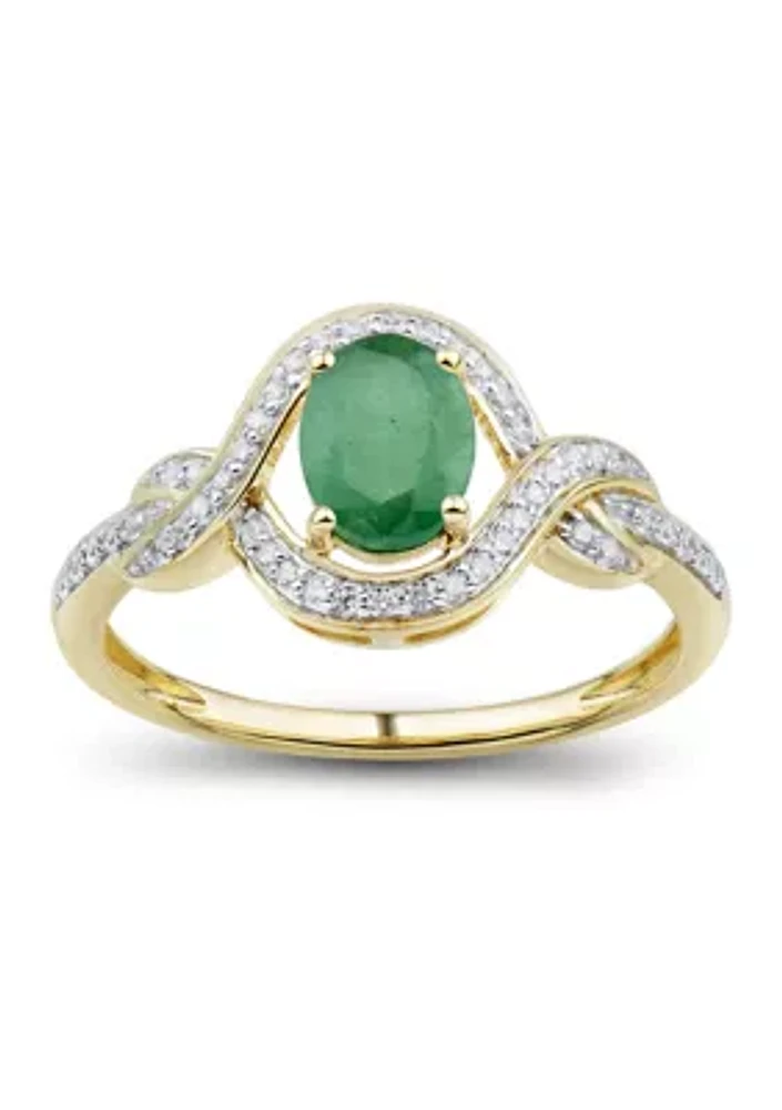 1/6 ct. t.w. Diamond and Emerald Ring in 14K Yellow Gold