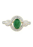 1/6 ct. t.w. Diamond and Emerald Ring in 14K Yellow Gold