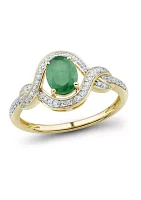 1/6 ct. t.w. Diamond and Emerald Ring in 14K Yellow Gold