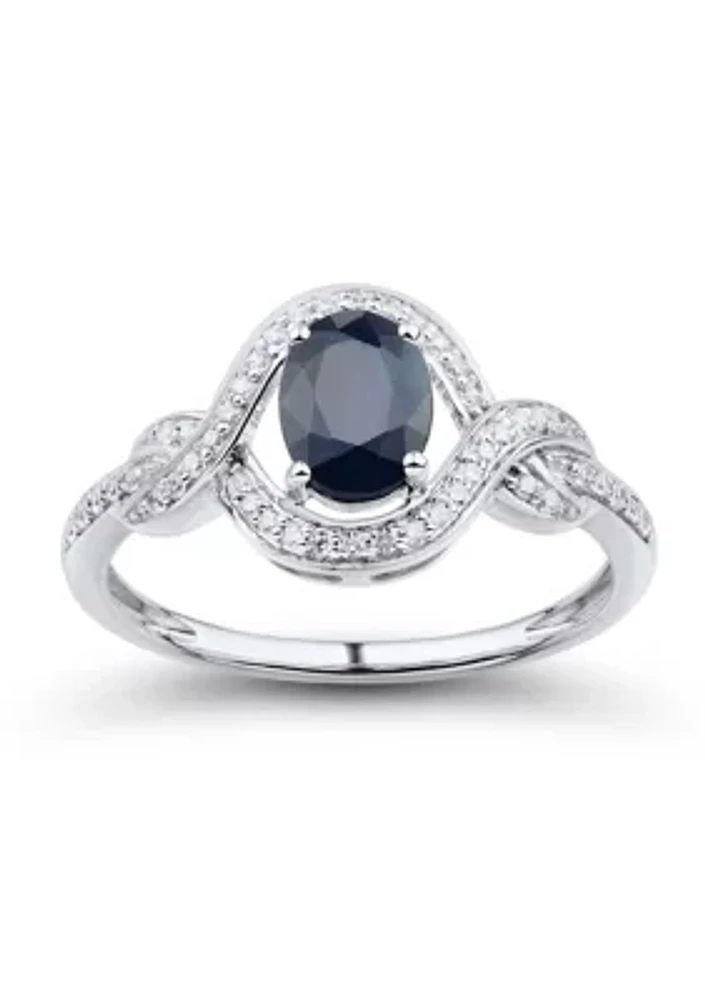 1/ ct. t.w. Diamond and Sapphire Ring in 14K White Gold