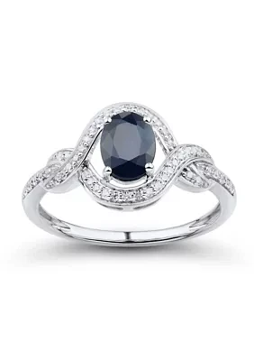 1/ ct. t.w. Diamond and Sapphire Ring in 14K White Gold