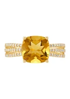 1/5 ct. t.w. Diamond and Citrine Ring in 10K Yellow Gold