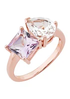 Pink Amethyst and Created White Sapphire Ring in 10K Rose Gold