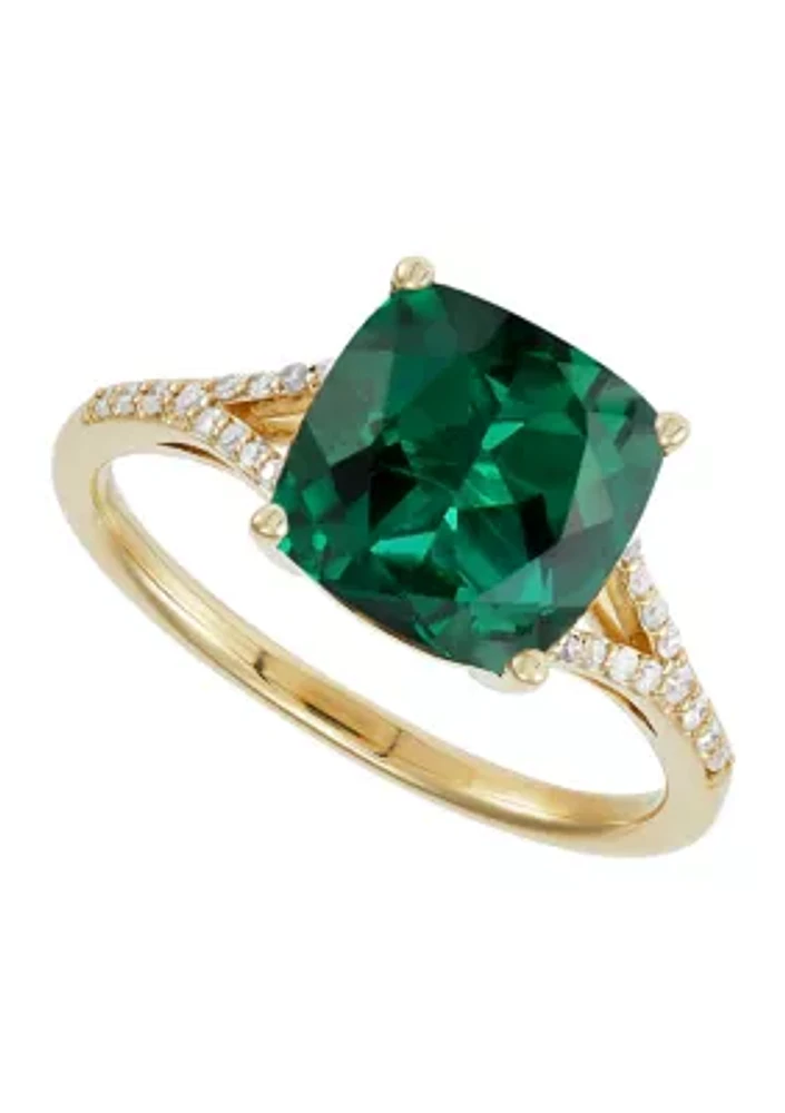 1/10 ct. t.w. Diamond and Lab Created Emerald Ring in 10K Yellow Gold