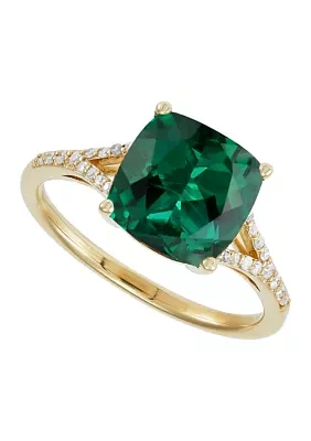 1/10 ct. t.w. Diamond and Lab Created Emerald Ring in 10K Yellow Gold