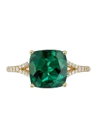 1/10 ct. t.w. Diamond and Lab Created Emerald Ring in 10K Yellow Gold