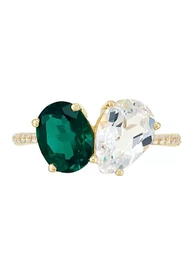 Created Emerald and Created White Sapphire Ring in 10K Yellow Gold