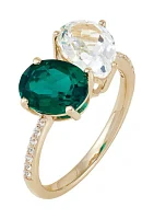 Created Emerald and Created White Sapphire Ring in 10K Yellow Gold