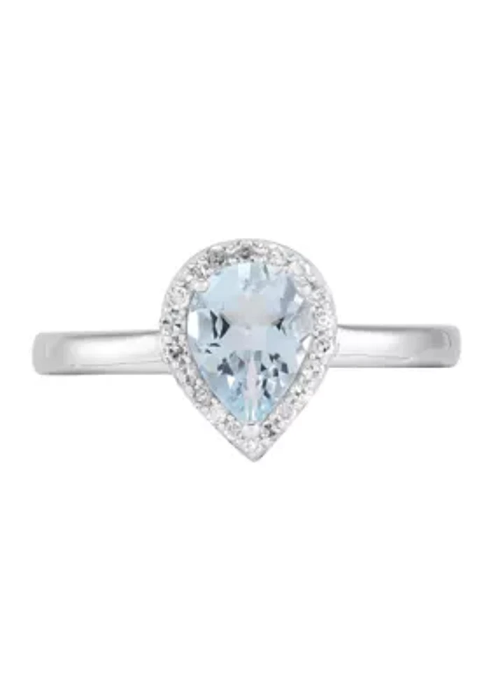 1/8 ct. t.w. Diamond and Aqua Ring in 10K White Gold