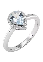 1/8 ct. t.w. Diamond and Aqua Ring in 10K White Gold