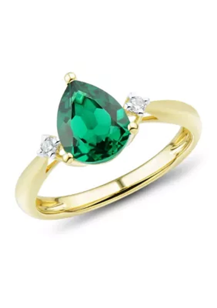 Lab Created Emerald and White Sapphire Ring in 10K Yellow Gold