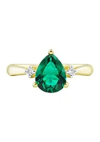 Lab Created Emerald and White Sapphire Ring in 10K Yellow Gold