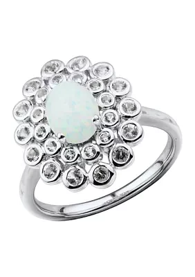 Lab Created Opal and White Topaz Ring in Sterling Silver