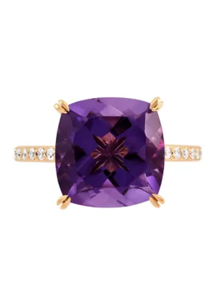 1/8 ct. t.w. Diamond and Amethyst Ring in 10K Yellow Gold