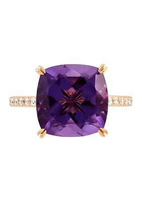 1/8 ct. t.w. Diamond and Amethyst Ring in 10K Yellow Gold