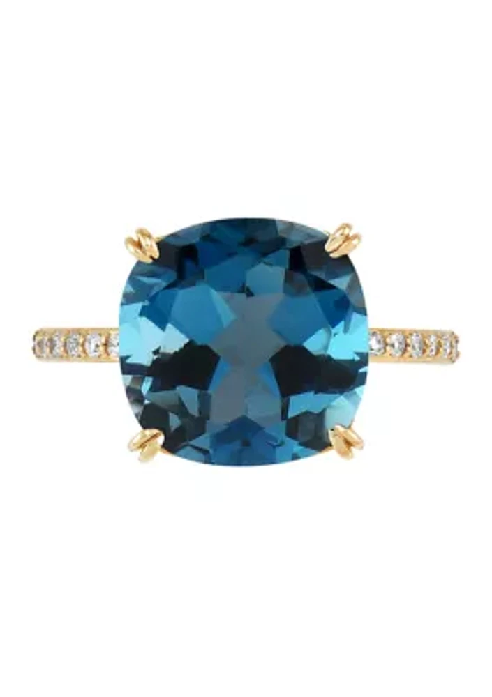 1/8 ct. t.w. Diamond and London Blue Topaz Ring in 10K Yellow Gold