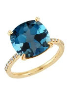 1/8 ct. t.w. Diamond and London Blue Topaz Ring in 10K Yellow Gold