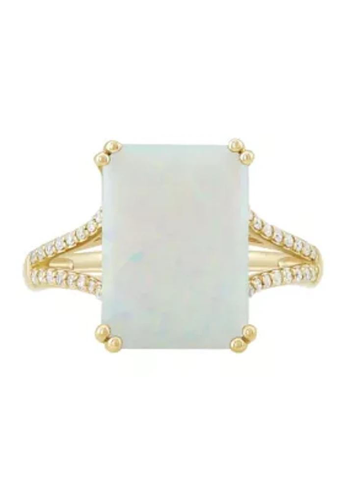 1/8 ct. t.w. Diamond and Lab Created Opal Ring in 10K Yellow Gold